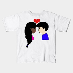 Cute Interracial Couple Love Cartoon Fair/Dark Kids T-Shirt
